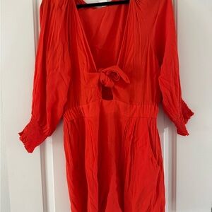 Vici Orange/Red Front Tie Romper